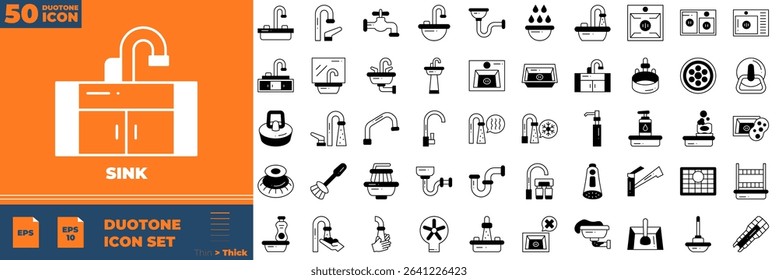 Sink Duotone Editable Icons set. Vector illustration in modern thin duotone style of sink icons: kitchen, interior, house, etc