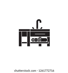 Sink with a faucet black vector concept icon. Sink with a faucet flat illustration, sign
