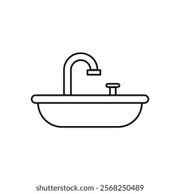 Sink with faucet icon, vector flat black simple linear illustration for web and app..eps