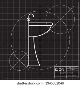 Sink with faucet illustration. Bathroom vector icon. Blueprint