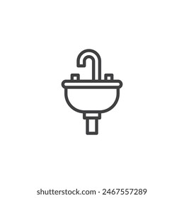 Sink with a faucet line icon. linear style sign for mobile concept and web design. Sink unit outline vector icon. Washbasin symbol, logo illustration. Vector graphics