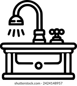 Sink with faucet outline icon. linear style sign for mobile concept sign, symbol, vector, art