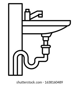 Sink and Faucet Repair Concept. Side View of wash basin and Garbage Disposal Pipeline on White background. Plumber fitting and fixture vector icon design.