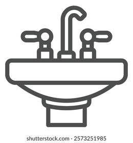 Sink with faucet tap line icon, house interior concept. Vector graphics. Ceramic washbasin sign on white background, outline style icon for mobile or web design