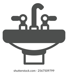 Sink with faucet tap solid icon, house interior concept. Vector graphics. Ceramic washbasin sign on white background, glyph style icon for mobile or web design