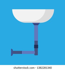 Sink flat icon bathroom faucet equipment kitchen interior. Ceramic washbasin domestic house furniture vector