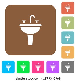 Sink flat icons on rounded square vivid color backgrounds.