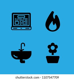 sink, flower, fire and laptop icons vector in sample icon set for web and graphic design
