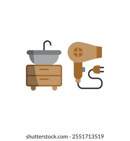 Sink and hair dryer set icon vector basic design simple and modern concept graphic