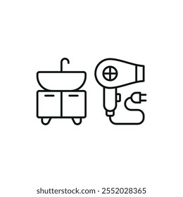 Sink and hair dryer set icon vector basic design simple and modern concept graphic