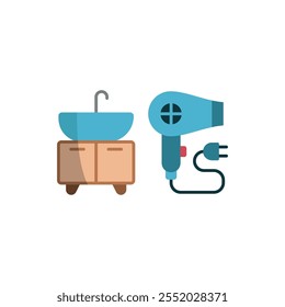 Sink and hair dryer set icon vector basic design simple and modern concept graphic