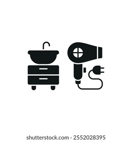 Sink and hair dryer set icon vector basic design simple and modern concept graphic