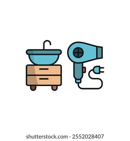 Sink and hair dryer set icon vector basic design simple and modern concept graphic