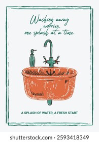 Sink Hand Drawn Illustration Art Print Poster