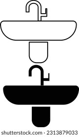 Sink icon. Bathroom Sink sign. Sink and faucet symbol. Sink outline. flat style.