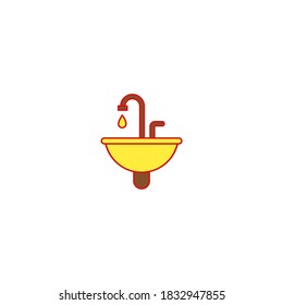 Sink icon. Construction icon. Simple, flat, outline, yellow, brown.