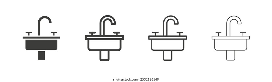 Sink icon in fill and three stroke sizes