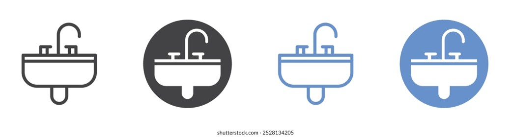 Waschbecken-Symbol Flache Kunst in Schwarz-Weiß einzeln