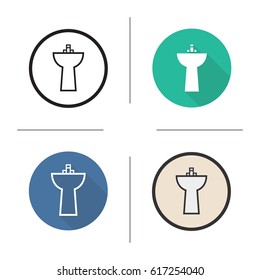 Sink icon. Flat design, linear and color styles. Washbasin. Ceramic washstand. Isolated vector illustrations
