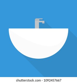 sink icon in flat style with long shadow, isolated vector illustration on blue transparent background