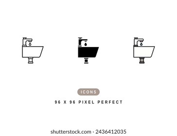 Sink Icon. KItchen Wash Basin Pictogram Graphic Illustration. Isolated Simple Line Icon For Infographic, App and Web Button.