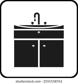 The sink icon on the dressing table. A black flat icon. Plumbing equipment. A vector image.