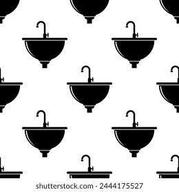 Wasserbecken-Symbol Nahtloses Muster, Wasserbecken-Symbol, Küchenspüle-Symbol Vektorgrafik Illustration