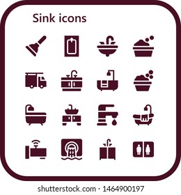 sink icon set. 16 filled sink icons.  Simple modern icons about  - Plunger, Bath, Sink, Bathtub, Plumber, Bathroom, Washbowl, Faucet, Sewer