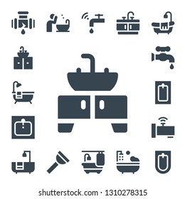 sink icon set. 17 filled sink icons.  Collection Of - Leak, Sink, Bathtub, Faucet, Bath, Basin, Plunger, Bathroom, Bidet