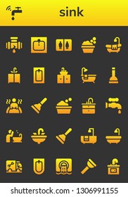 sink icon set. 26 filled sink icons.  Simple modern icons about  - Leak, Faucet, Sink, Bathroom, Washbowl, Bathtub, Bath, Plunger, Basin, Plumber, Bidet, Sewer