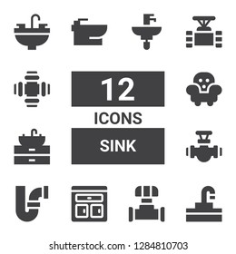 sink icon set. Collection of 12 filled sink icons included Sink, Pipe, Furniture, Bidet