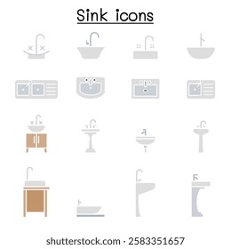 Sink icon set  in flat color style