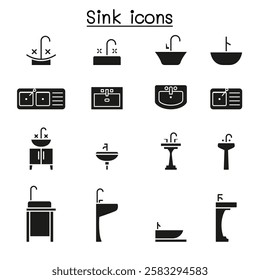 Sink icon set in glyph style