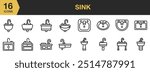 Sink icon set. Includes sink icons and More. Outline icons vector collection.