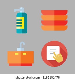 sink icon set. vector set about tap, soap dispenser and dishes icons set.