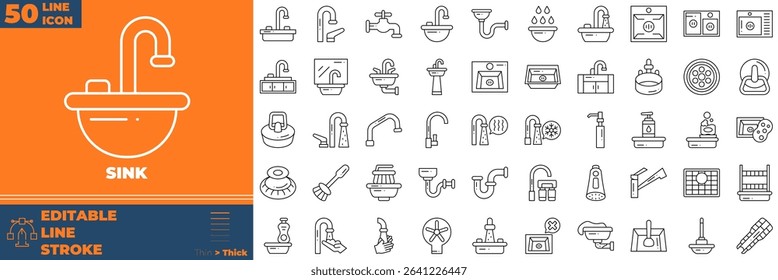 Sink Line Editable Icons set. Vector illustration in modern thin line style of sink icons: kitchen, interior, house, etc