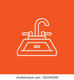 Sink line icon for web, mobile and infographics. Vector white icon isolated on red background.