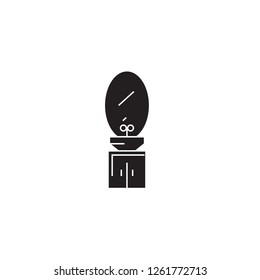Sink with a mirror black vector concept icon. Sink with a mirror flat illustration, sign