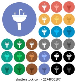 Sink multi colored flat icons on round backgrounds. Included white, light and dark icon variations for hover and active status effects, and bonus shades.