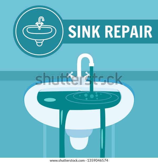 Sink Repair Banner Vector Illustration Clogged Stock Vektorgrafik