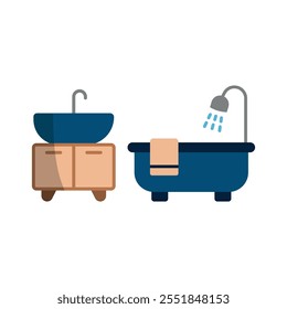 Conjunto de pia e banheira conjunto ícone vetor projeto básico simples e moderno conceito gráfico
