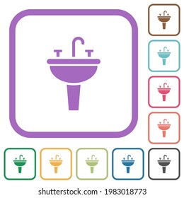Sink simple icons in color rounded square frames on white background