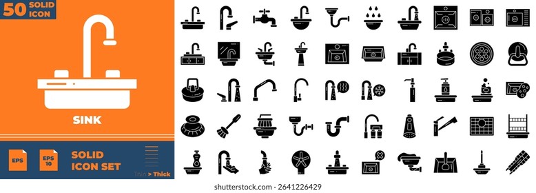 Sink Solid Editable Icons set. Vector illustration in modern thin solid style of sink icons: kitchen, interior, house, etc