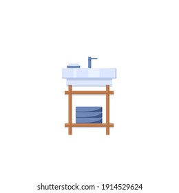 lavabo con toallas y jabón en el cuarto de baño. Ilustración vectorial de un icono en un fondo blanco. aislado.
