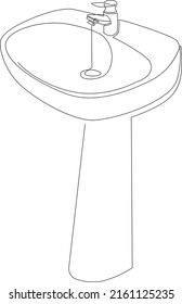 Sink tulip for washing hands in the bathroom.Vector illustration. Continuous line drawing.