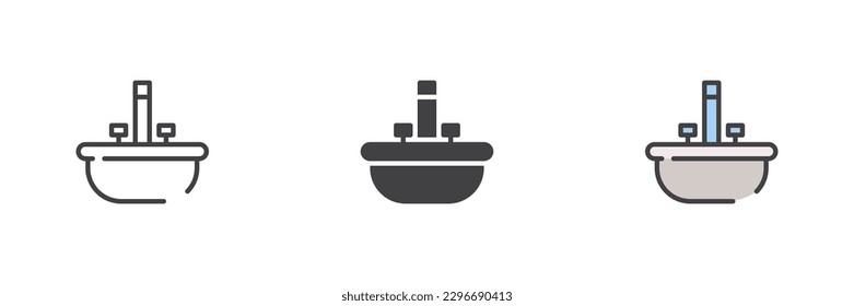 Sink unit different style icon set. Line, glyph and filled outline colorful version, outline and filled vector sign. Symbol, logo illustration. Vector graphics