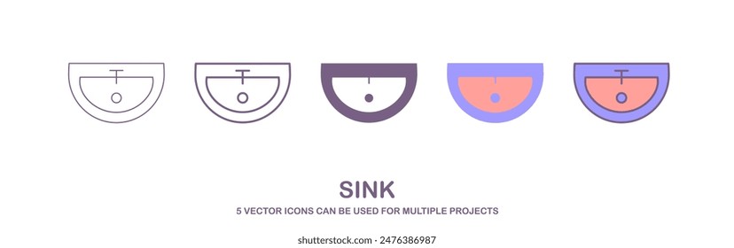 Sink unit icon. Line, solid and filled outline colorful version, outline and filled vector sign. Washbasin symbol, logo illustration. Different style icon. sink line icon design vector template. 