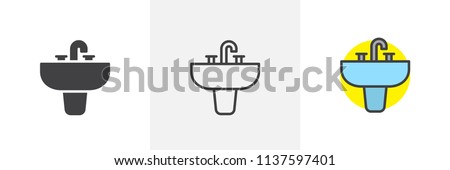 Sink unit icon. Line, solid and filled outline colorful version, outline and filled vector sign. Washbasin symbol, logo illustration. Different style icons set