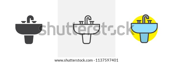 Sink unit icon. Line, solid and\
filled outline colorful version, outline and filled vector sign.\
Washbasin symbol, logo illustration. Different style icons\
set