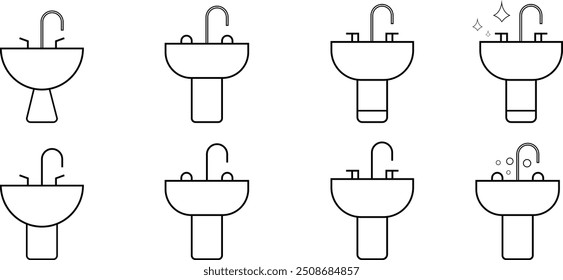 Conjunto de ícones da unidade do coletor. Linha, estilo linear sólido pictograma silhueta vetor modelo ícones de design, elemento interior de banheiro de qualidade premium, isolado no fundo transparente, para aplicativos móveis, site